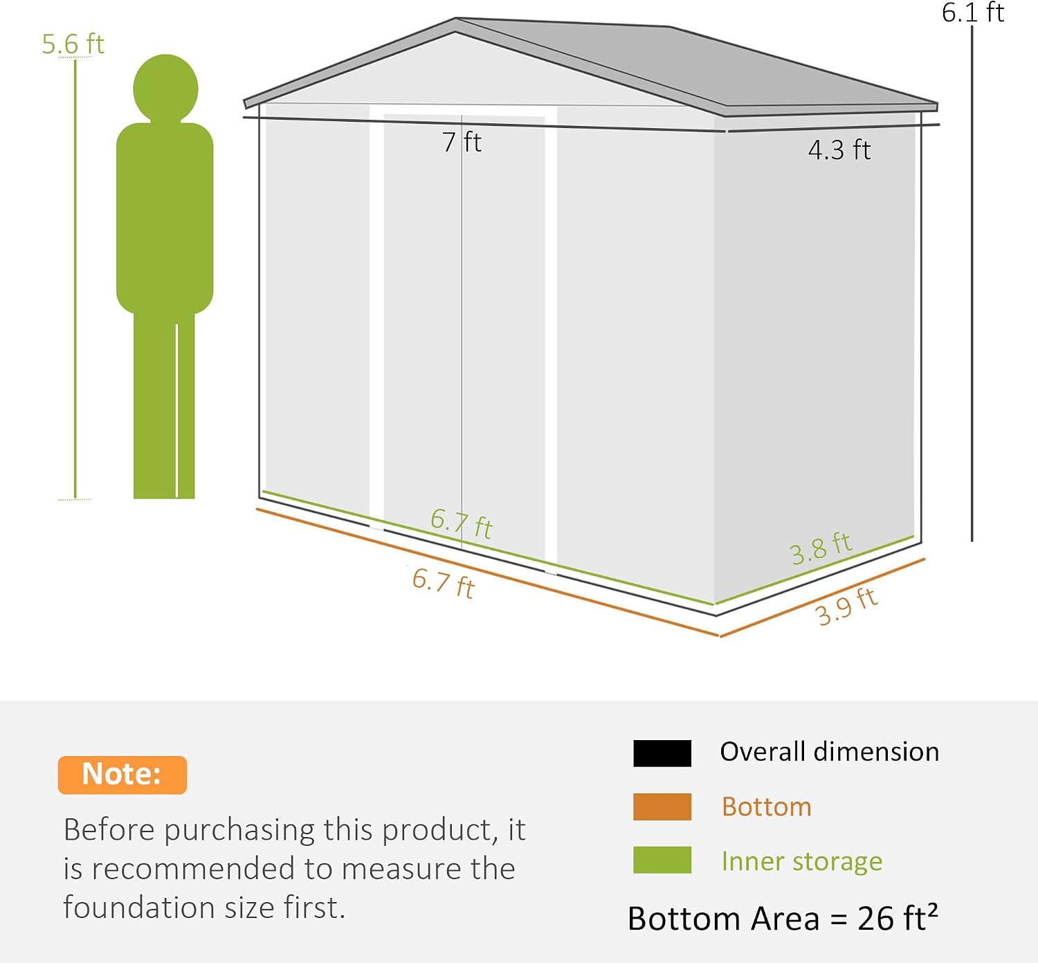 Outsunny 7' x 4' Outdoor Storage Shed, Garden Tool Metal Shed with Foundation Kit, Double Lockable Door, Air Vents and Sloping Roof, for Backyard, Patio, Lawn, Dark Gray
