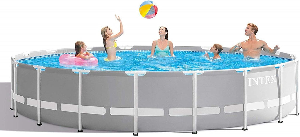 Intex 26731EH 18ft x 48in Outdoor Prism Frame Above Ground Swimming Pool Set with Cover, Ladder, Filter Pump, and 6 Replacement Filters, Gray