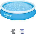 Bestway Fast Set 12 Foot x 30 Inch Round Inflatable Ring Above Ground Swimming Pool Set Easy Setup Backyard Outdoor Family Pool with Filter Pump