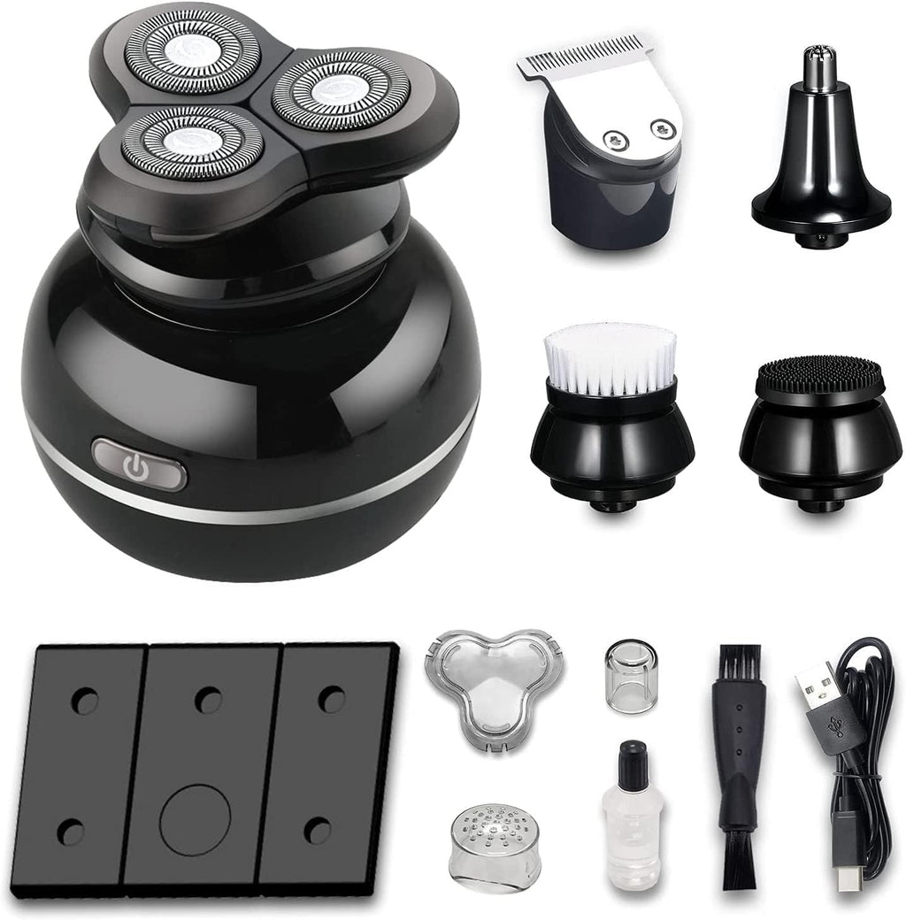Electric Shavers for Bald Men, Electric Shaver for Men 5 in 1 Waterproof Razor Beard Trimmer Grooming Kit with Nose Trimmer Hair Clipper Face Cleansing Brush
