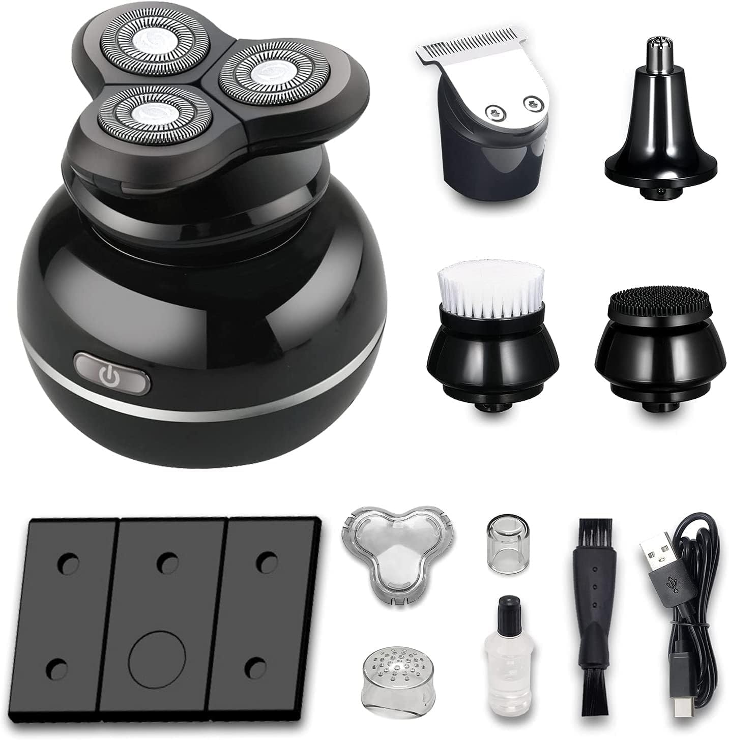 Electric Shavers for Bald Men, Electric Shaver for Men 5 in 1 Waterproof Razor Beard Trimmer Grooming Kit with Nose Trimmer Hair Clipper Face Cleansing Brush