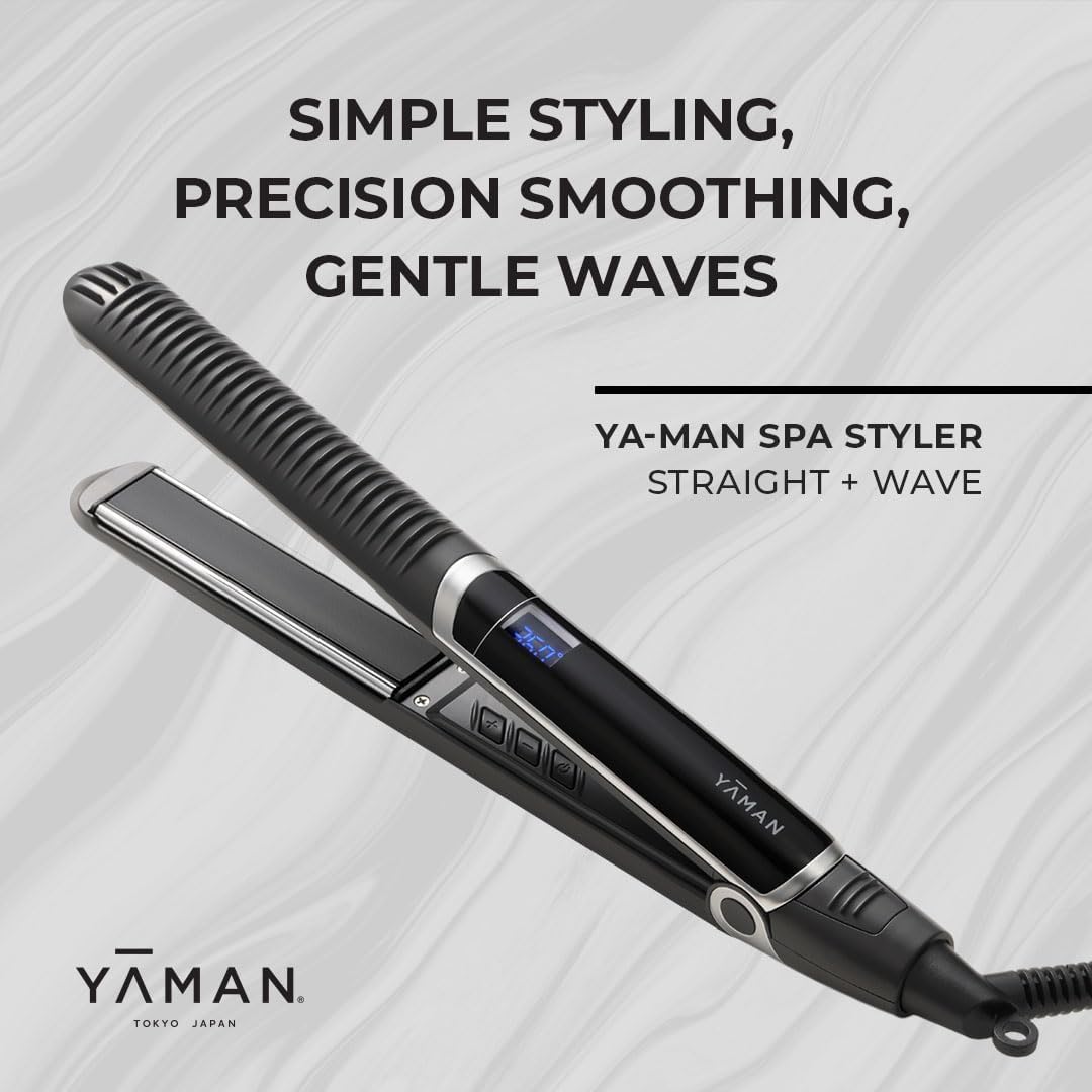 YA-MAN Spa Styler Straight+Wave Flat Iron Hair Straightener and Curler 2in1 - Advanced Japanese Technology, Dual Voltage, Titanium Tourmaline Plates with Red Light Therapy, 5 Settings (Slate Gray)