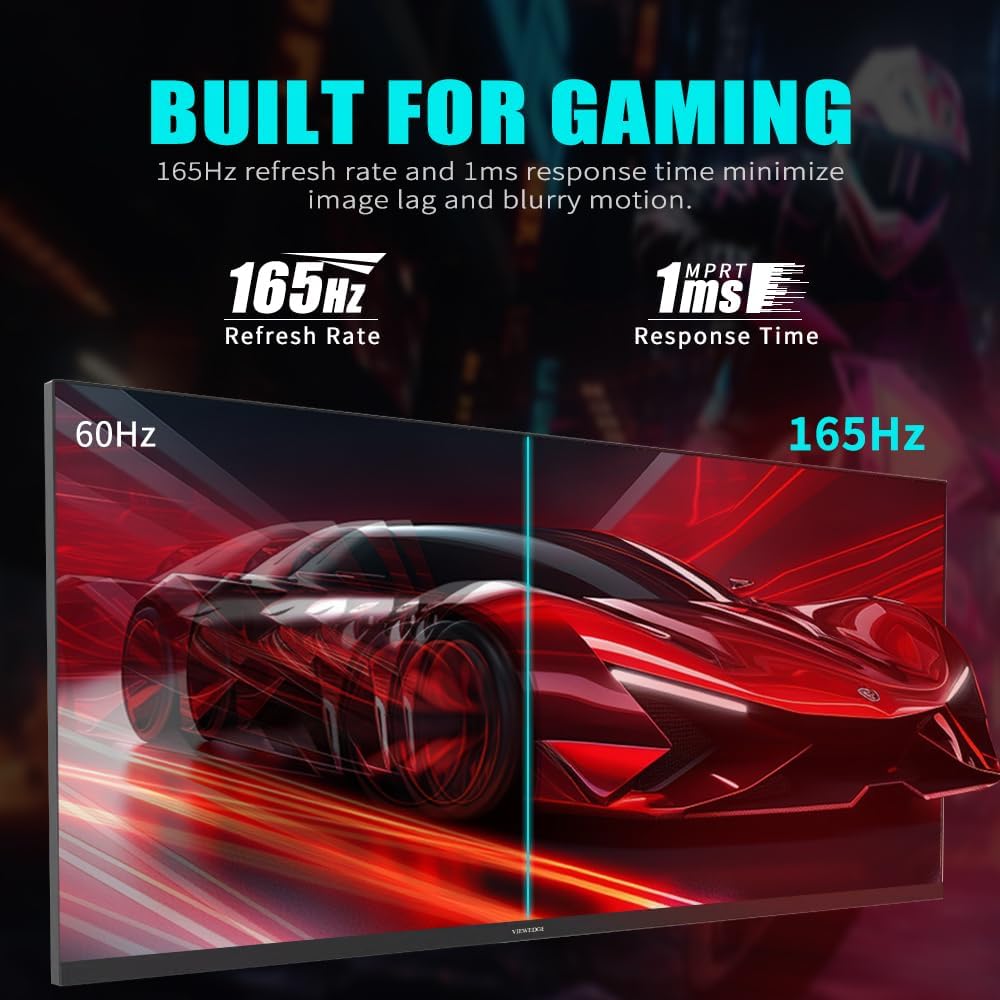 Viewedge Gaming Monitor 34 inch WQHD (3440x1440p) 165Hz Computer Monitor, 1ms 120% sRGB HDR10 VA DisplayPort HDMI Monitor, Wall Mountable Built-in Speakers