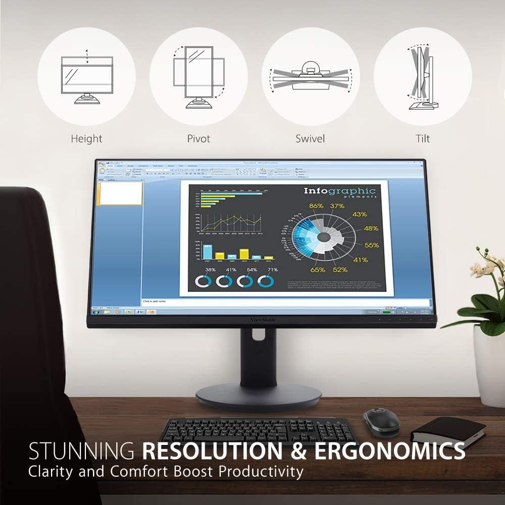 ViewSonic VG2455-2K 24 Inch 1440p Monitor, IPS Display with 60W USB-C for Smooth Home and Office Productivity, Full Ergonomic Adjustability, HDMI, and DisplayPort Inputs