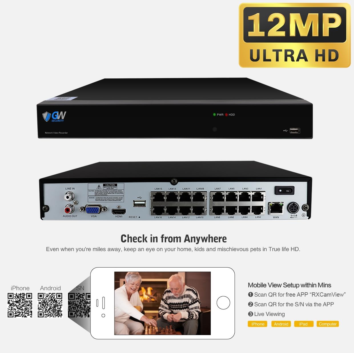 GW 4K Outdoor/Indoor Face Recognition/Human/Vehicle Detection AI Security Camera System, 16 Channel 12MP PoE NVR, 16 x 4K UltraHD Smart AI IP Microphone Bullet Camera, 24-7 Video & Audio Recording