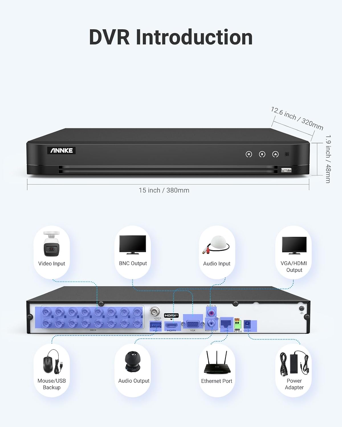 ANNKE 4K 16CH DVR for Security Camera, H.265+ 16 Channel Hybrid 5-in-1 Surveillance Digital Video Recorder, AI Human/Vehicle Detection, Compatible with Alexa, Easy Remote Access, 3TB Hard Drive Disk