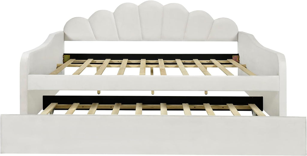 Bellemave Full Size daybed with Trundle, Sofa Bed, daybed with Trundle for Adults, Kids, Girls, Teens, Trundle Bed for Living Room, Velvet, Beige(Mattress not Included)