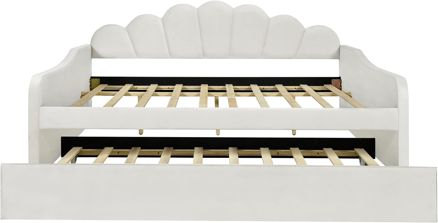 Bellemave Full Size daybed with Trundle, Sofa Bed, daybed with Trundle for Adults, Kids, Girls, Teens, Trundle Bed for Living Room, Velvet, Beige(Mattress not Included)
