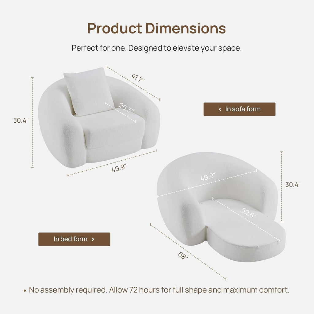SICOTAS Curved Sofa Couch Bed for Living Room Convertible Futon Cloud Boneless Sleeper Chair Pull Out Floor Couch with Deep Seat Sofa Set Foam No Assembly Required for Bedroom Apartment Office, White