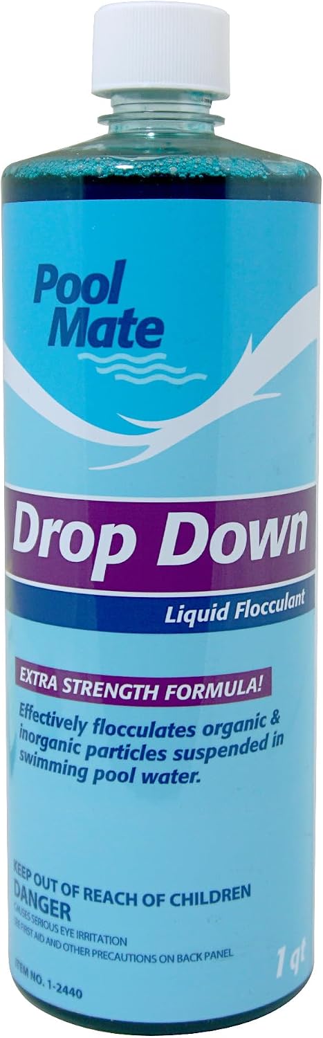 Pool Mate 1-Quart 12-Pack Premium Drop Down Liquid Flocculant, Pool Clarifier, Made in USA