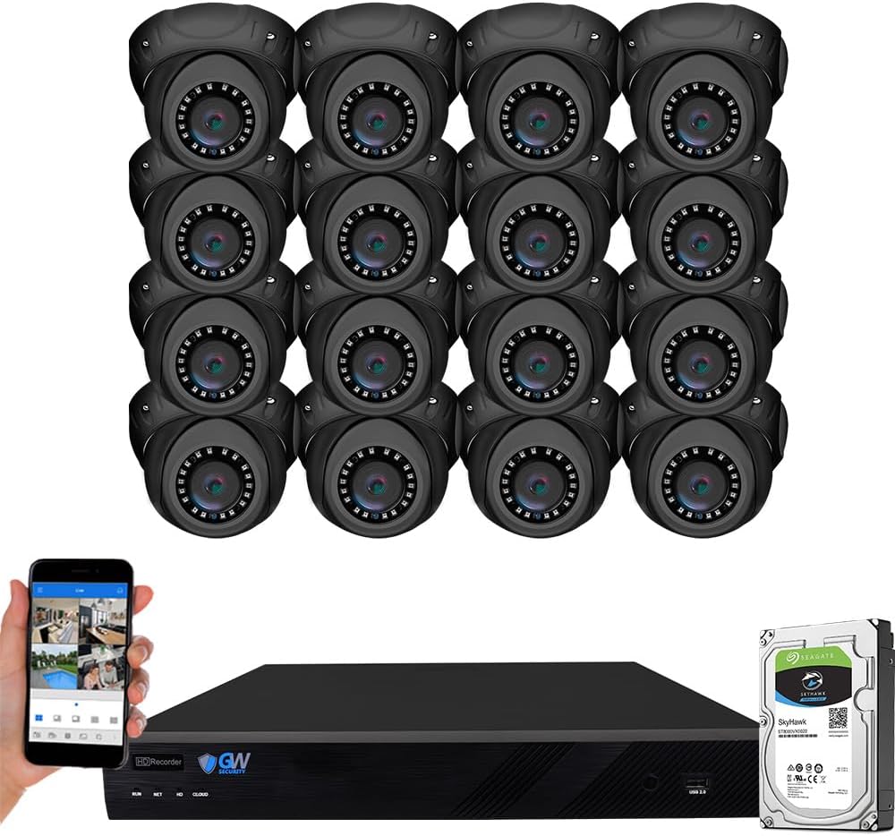 GW Security 16 Channel 12MP NVR 4K H.265+ AI Face Recognition Surveillance Security Camera System with 16 UltraHD 4K 8MP IP PoE Microphone Dome Security Cameras (Grey)