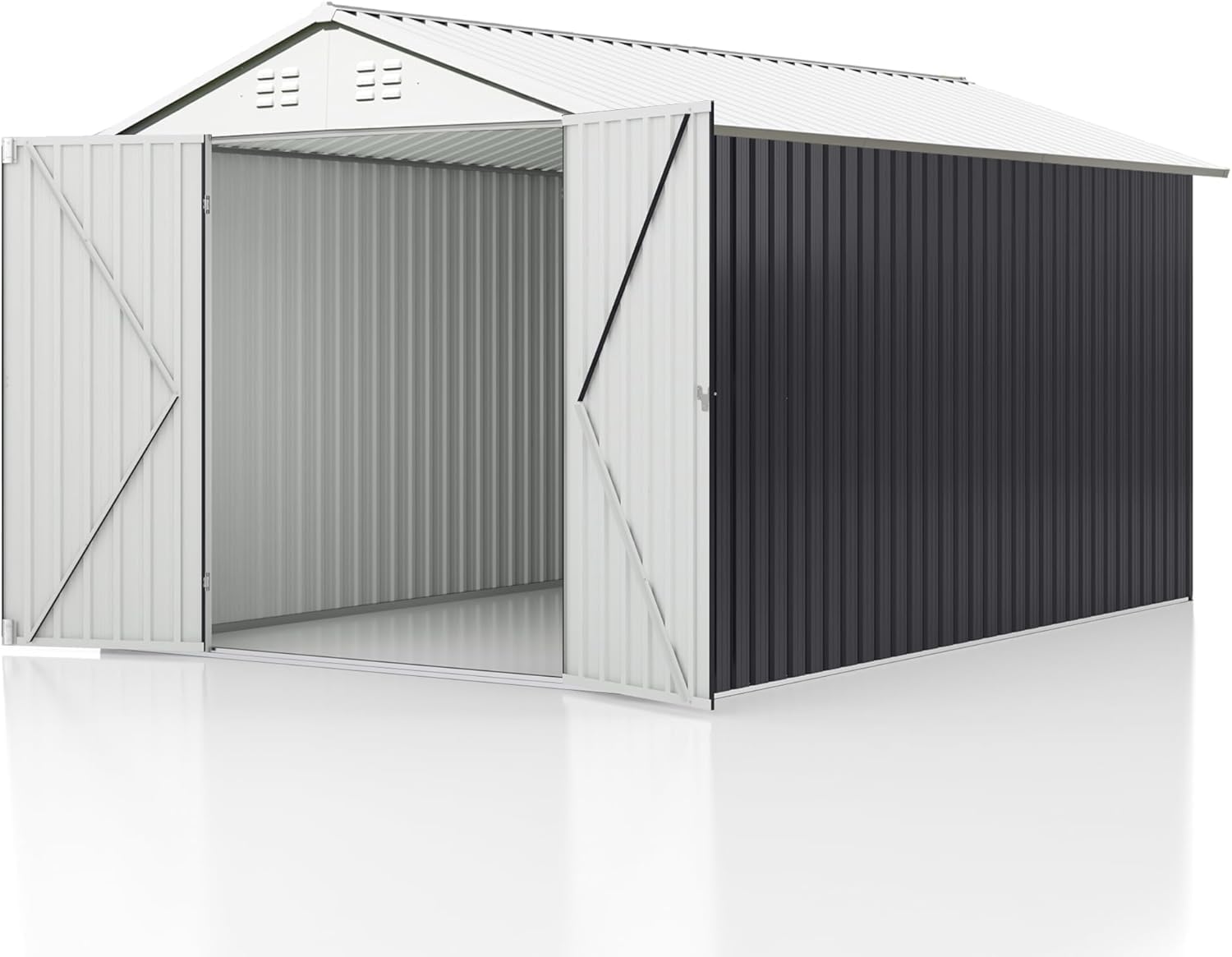 AirWire 10x14 FT Metal Shed, Garden Storage Shed with Updated Frame Structure and Lockable Doors, Outdoor Heavy Duty Tool Sheds for Backyard Garden Patio Lawn, White