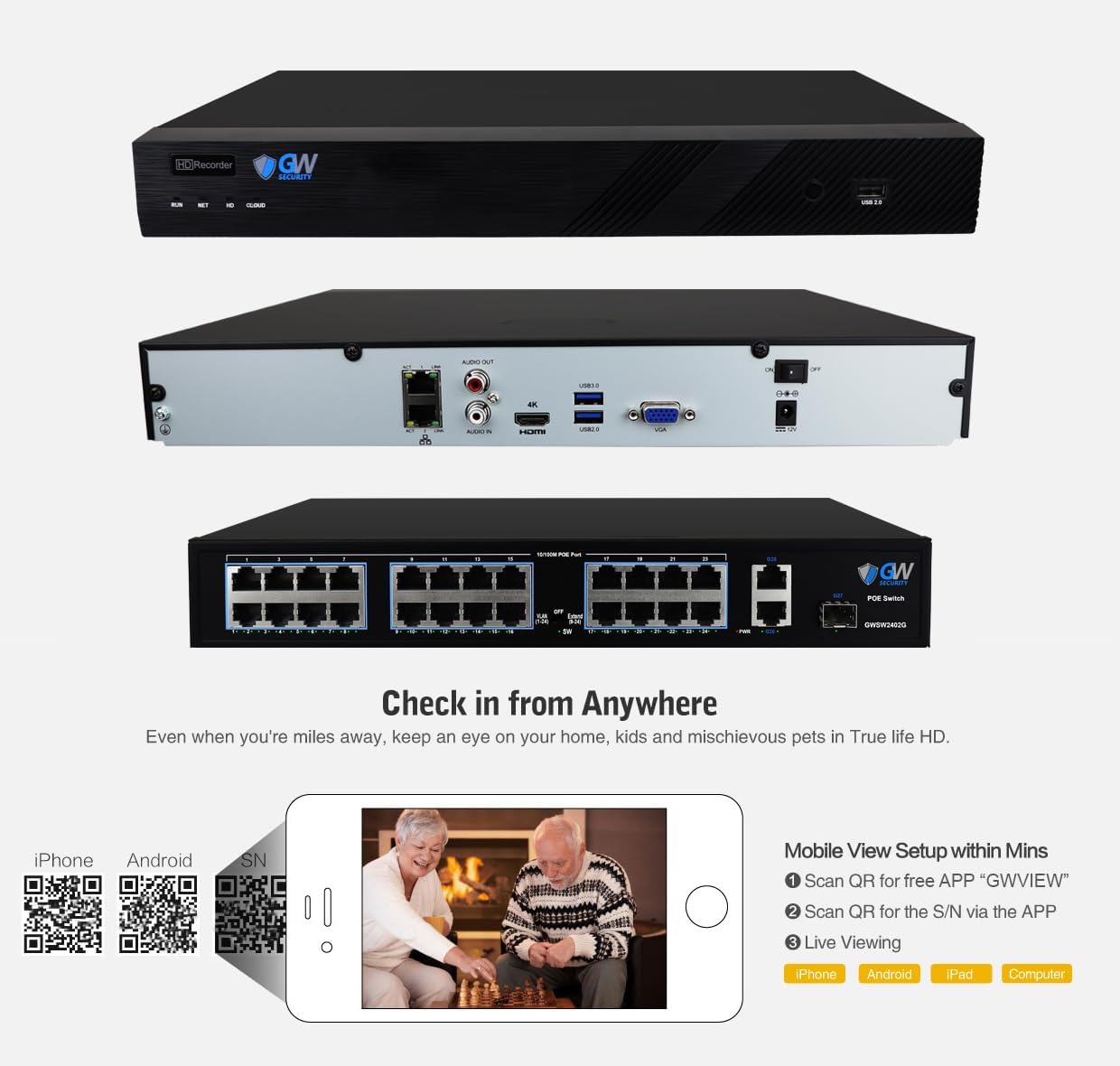 GW Security 32 Channel NVR 5MP PoE Acusearch Surveillance Security Camera System with 24 Super HD 1920P 30FPS Real-Time Waterproof Microphone PoE Security AI Dome Cameras, Face/Human/Car AI Detection