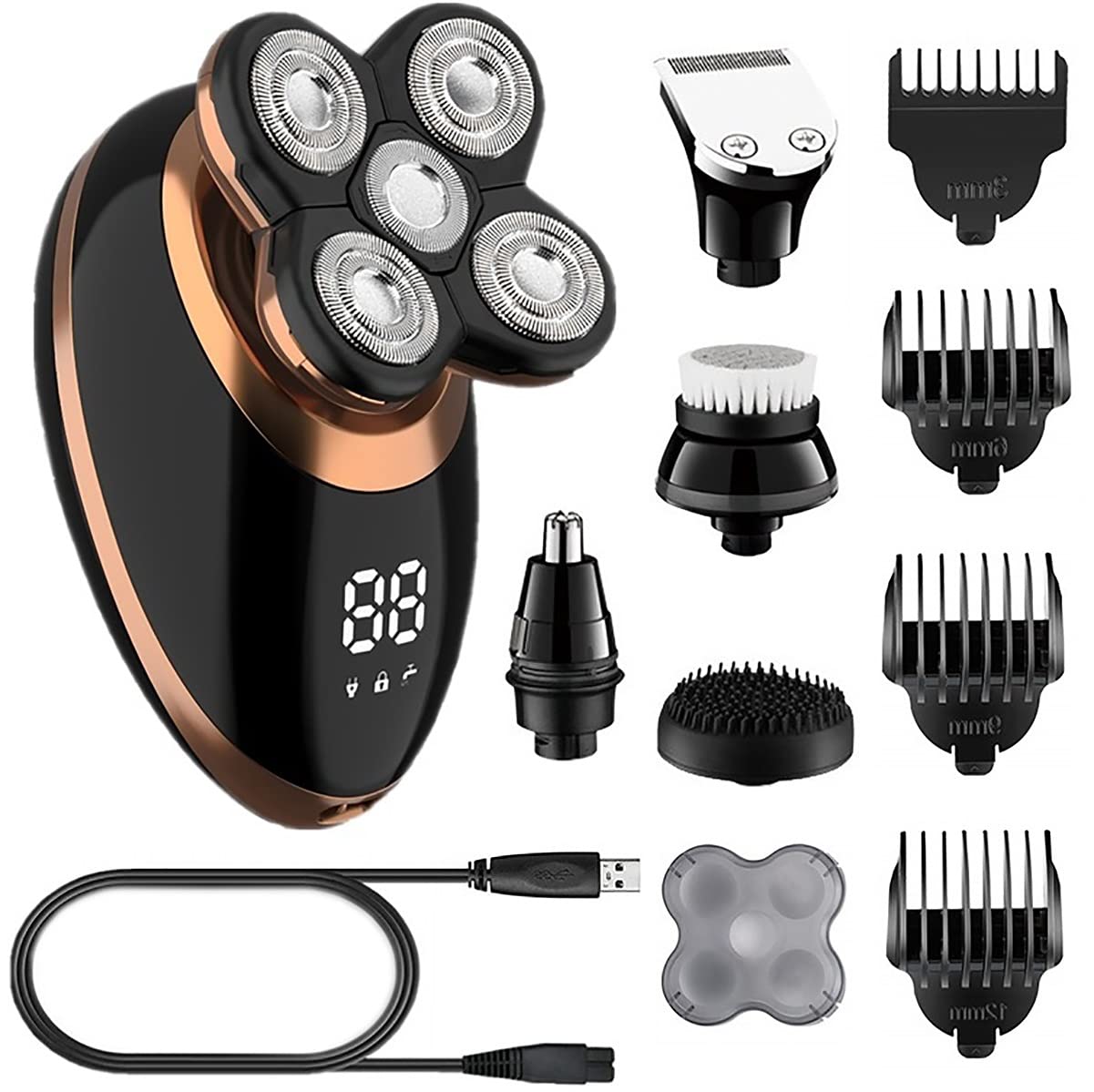 Electric Razor for Men, 5 In 1 Wet Dry Electric Shaver For Men Beard Hair Trimmer Electric Razor Rechargeable Bald Shaving Machine LCD Display Grooming Kit