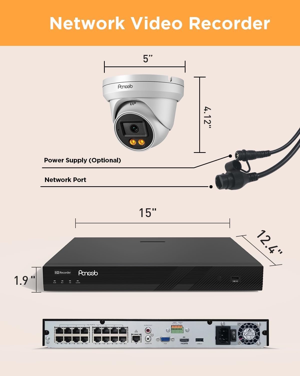 16 Channel Security Camera System, 12x 5MP Wired IP PoE Dome Camera w/Smart Spotlight Color Night Vision, AI Human Detection, Built-in Mic, Remote Access, 4K 16CH NVR 4TB HDD, PD93BA1216-5MD