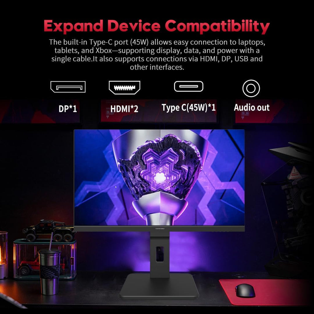 Viewedge 24 inch 4K 60Hz Computer Monitor, 5ms UHD 2160p IPS Monitor, Type C, HDMI, DP Port, Built-in Speakers, Vertical Monitor Support Wall Mount