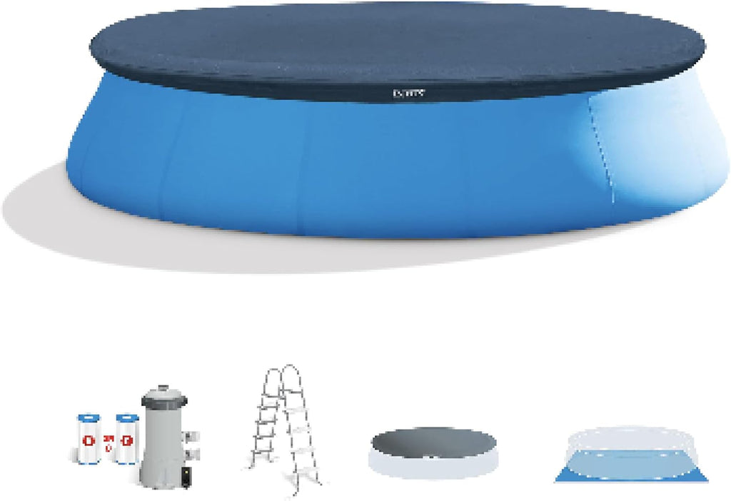 INTEX Easy Set 15 ft x 48in Above Ground Pool Set, Round Inflatable Swimming Pool with 1000 GPH Cartridge Filter Pump, Ladder, Cover, & Ground Cloth
