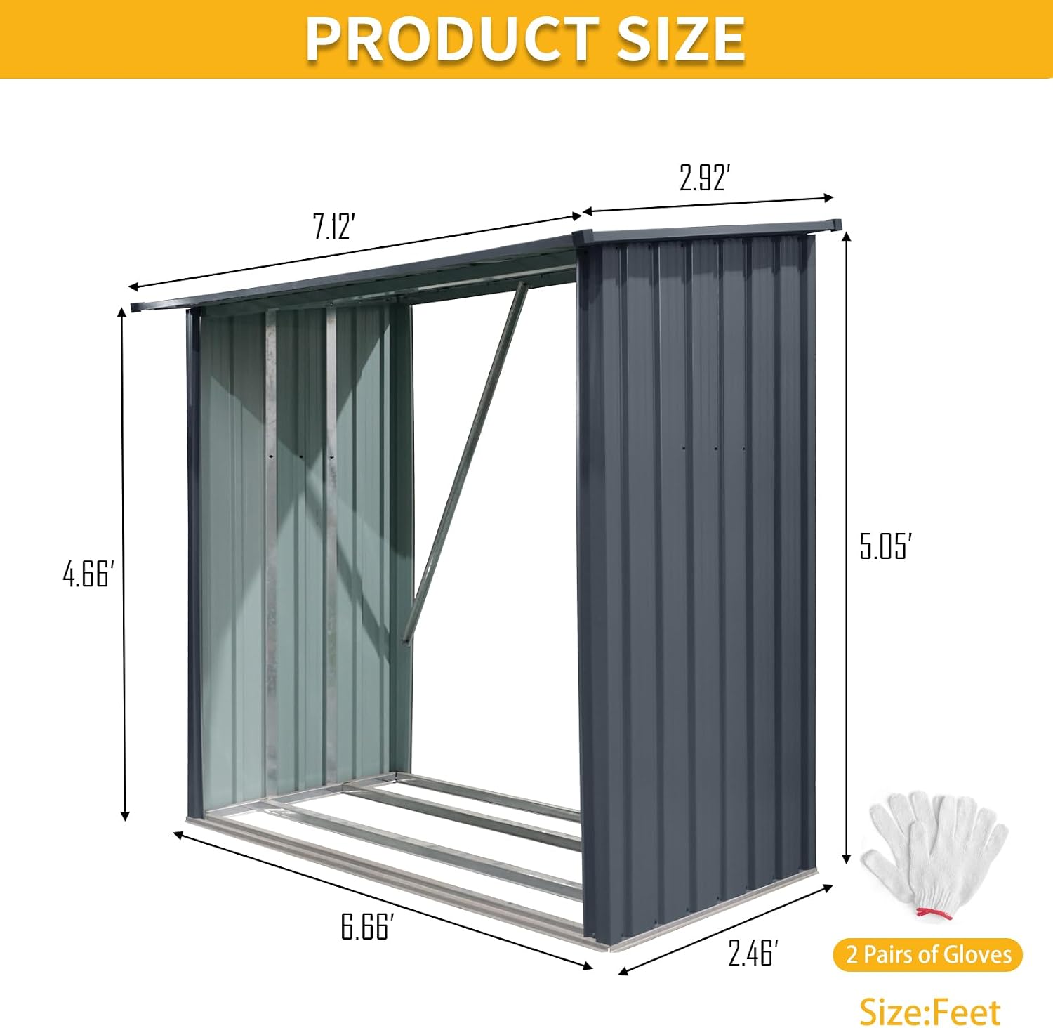 Ball & Cast 85.5' Outdoor Steel Firewood Rack Metal Storage Shed with Middle Stiffener and Reinforced Base,Multi-Functional Waterproof Cabinet W/Roof,for Equipment Machines,Black