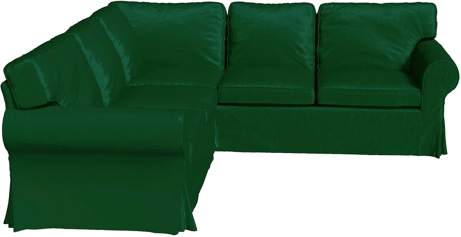 Velvet Pets Friendly Sectional Corner Sofa Covers Made Compatible with IKEA Ektorp 4 Four Seat Couch Sofa Slipcovers (Velvet Green Ektorp 2+2)