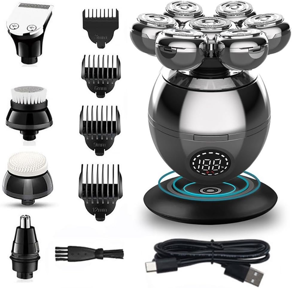 Head Shaver for Men, 7-Blade Grooming Kit 5 in 1 Electric Shaver for Men Head Rechargeable Electric Razor Body Beard Hair Trimmer Bald Shaving Machine
