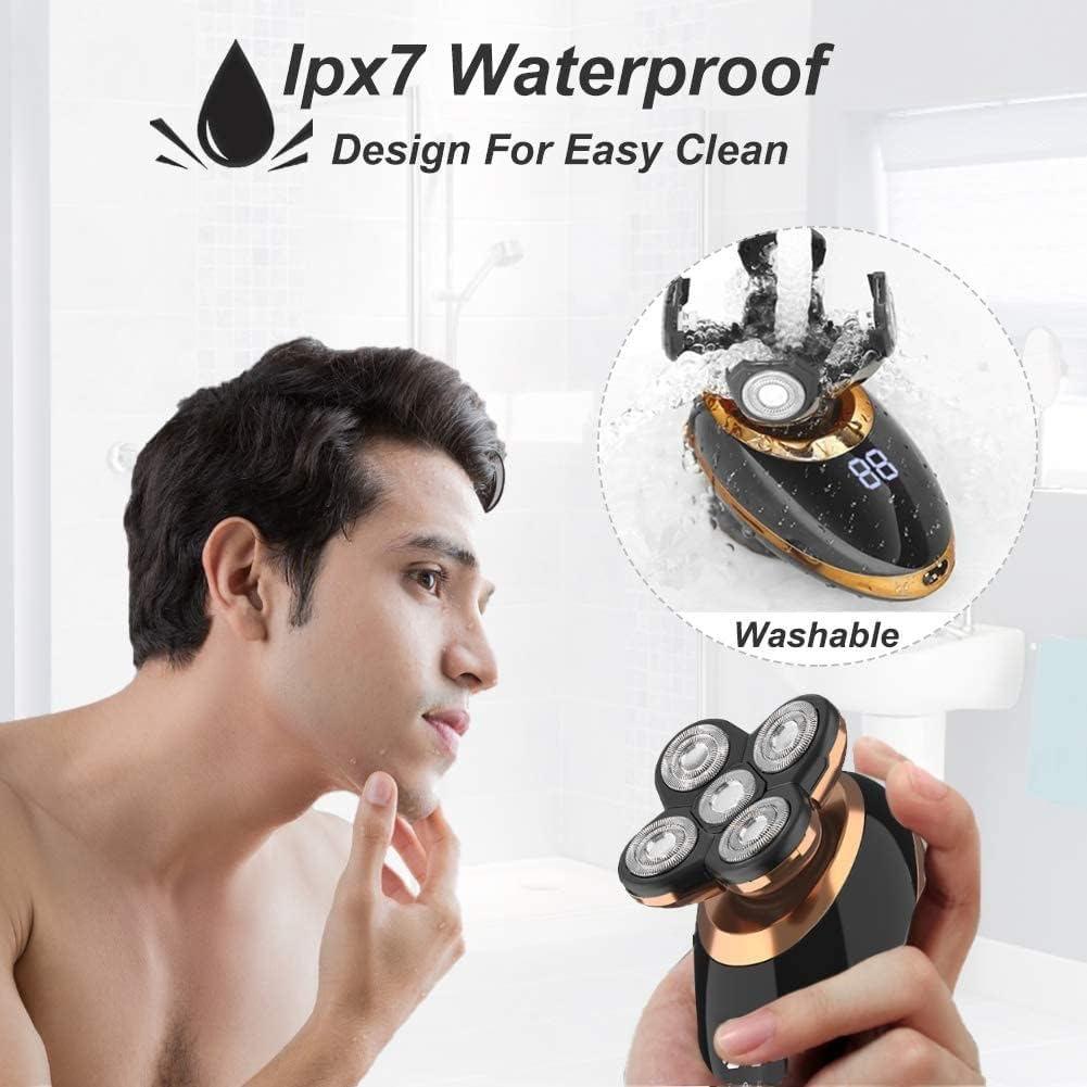 Head Shavers for Bald Men, 5 in 1 Wet Dry Electric Shaver for Men Beard Hair Trimmer Electric Razor Rechargeable Bald Shaving Machine LCD Display Grooming kit