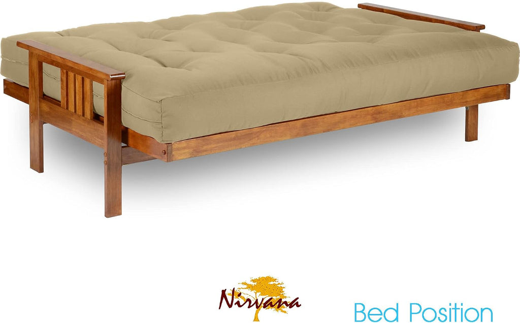 Nirvana Futons Stanford Futon Set - Full Size, Frame, 8' Mattress, Microfiber Sussex Khaki Cover