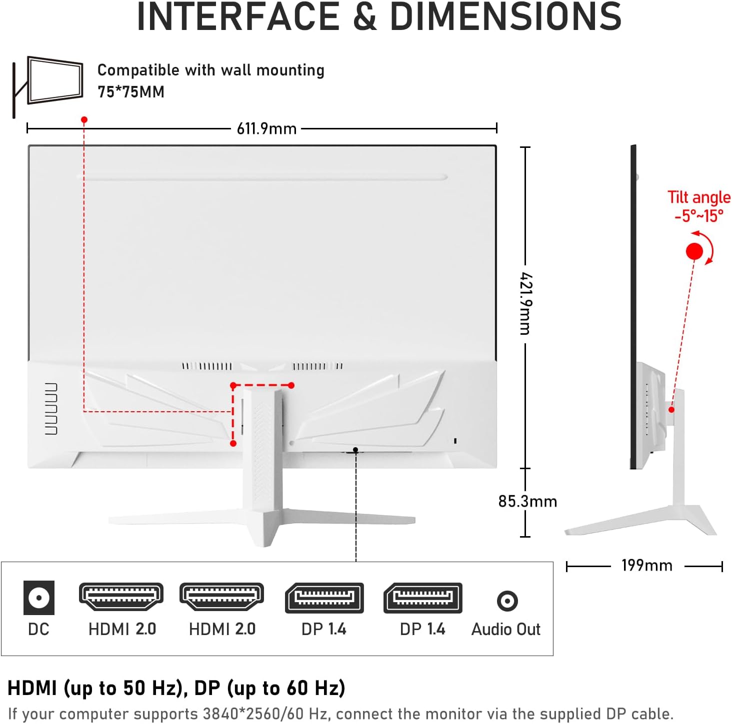Gawfolk 28 inch UHD 4K Computer Monitor, IPS Ultra HD (3840×2560p) Screen, 3:2, 1.07 Billion Colours, 128% sRGB, Built-in Speakers, 178° Wide Viewing Angle DisplayPort 1.4 & HDMI 2.0, White