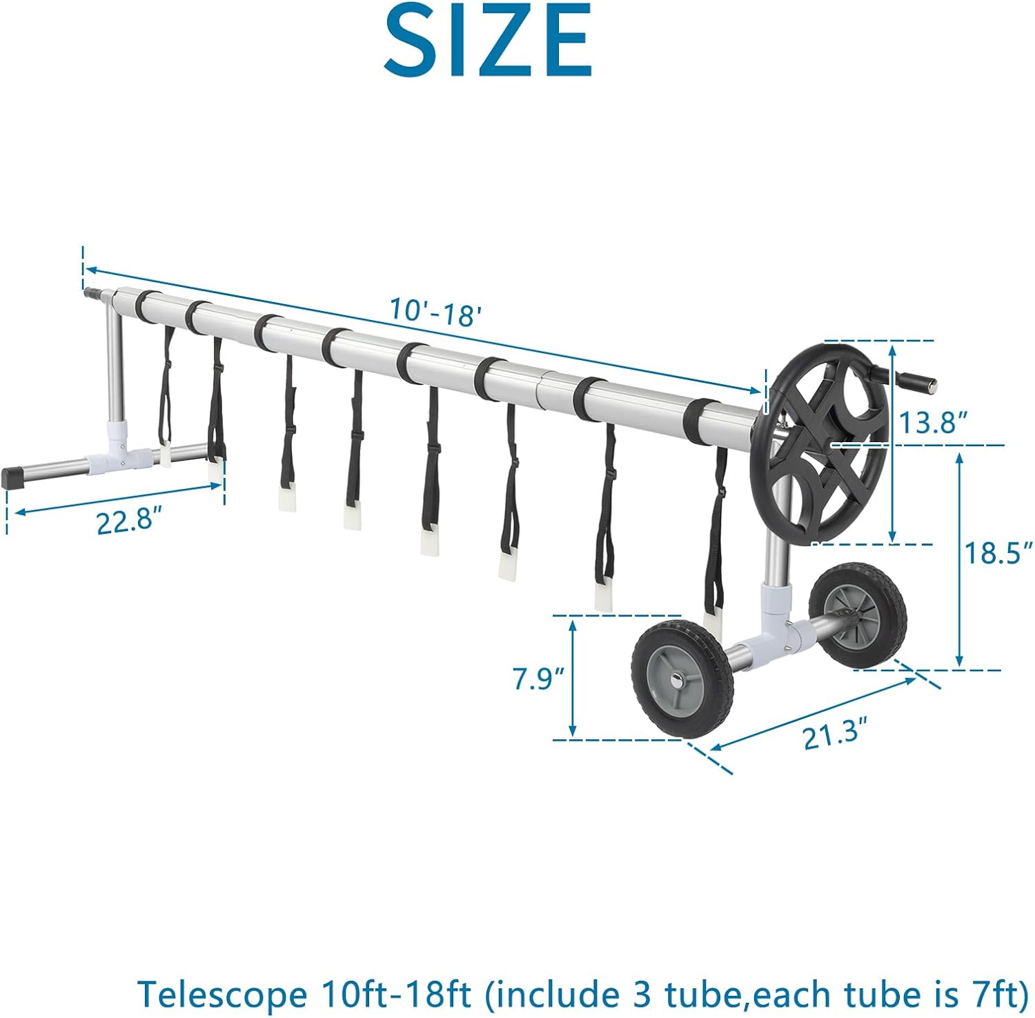 VINGLI 18 Feet Solar Cover Reel Set for Inground Swimming Pool - Aluminum Blanket Reel (18ft)