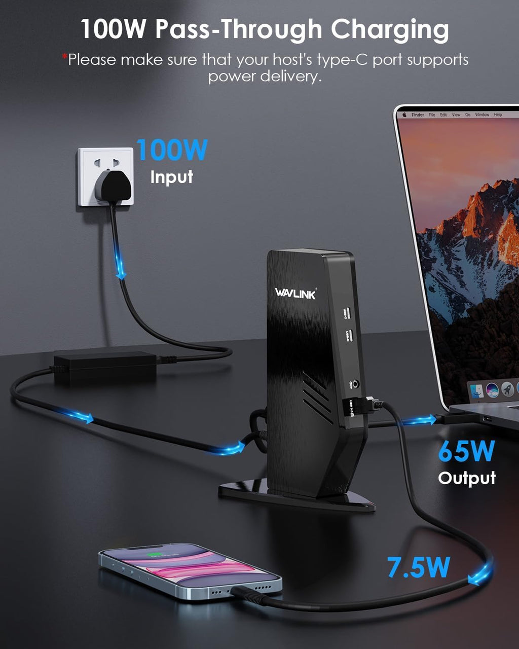 WAVLINK USB 3.0 and USB-C Universal Laptop Docking Station with 65W, Dual Monitor Docking Station for Windows or Mac, 4K HDMI (2 HDMI,2 Display Ports,3 USB-A, 2 USB-C, Ethernet, Audio&Mic)