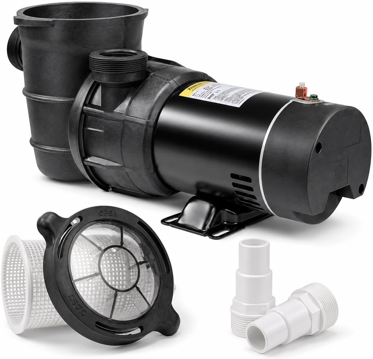 XtremepowerUS 1.5HP Above Ground Swimming Pool Pump 2-Speed Pump Spa 1.5' inch High Flow Dual Speed Self Filter Basket w/ Pool Hose Adapter