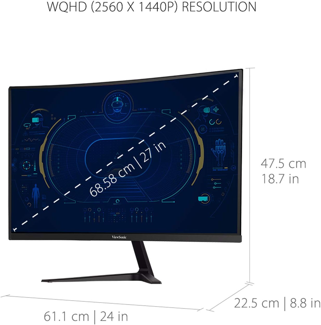 ViewSonic VX2718-2KPC-MHD 27 Inch WQHD 1440p 165Hz 1ms Curved Gaming Monitor with Adaptive-Sync Eye Care HDMI and Display Port (Renewed)