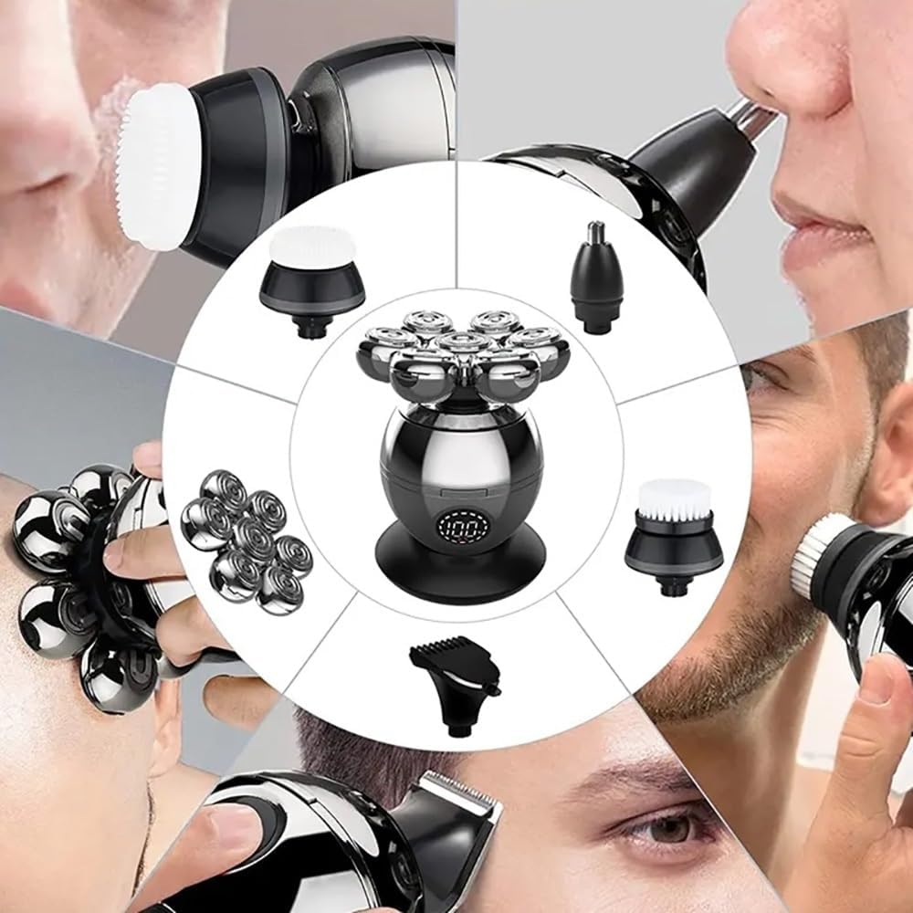 Head Shaver for Men, 5 in 1 Pro Wet Dry Electric Shaver for Men Beard Hair Trimmer Face Electric Razor Rechargeable Bald Head Shaving Machine LCD Display
