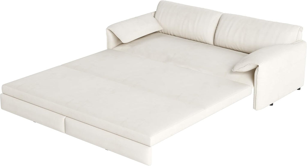 63.8' Sofa Bed Queen Size, Pull Out Couch Bed, 3-in-1 Convertible Sleeper Sofa with Side Pocket, Modern Velvet Futon Couch for Living Room, Small Space, Apartment, Bedroom, Beige