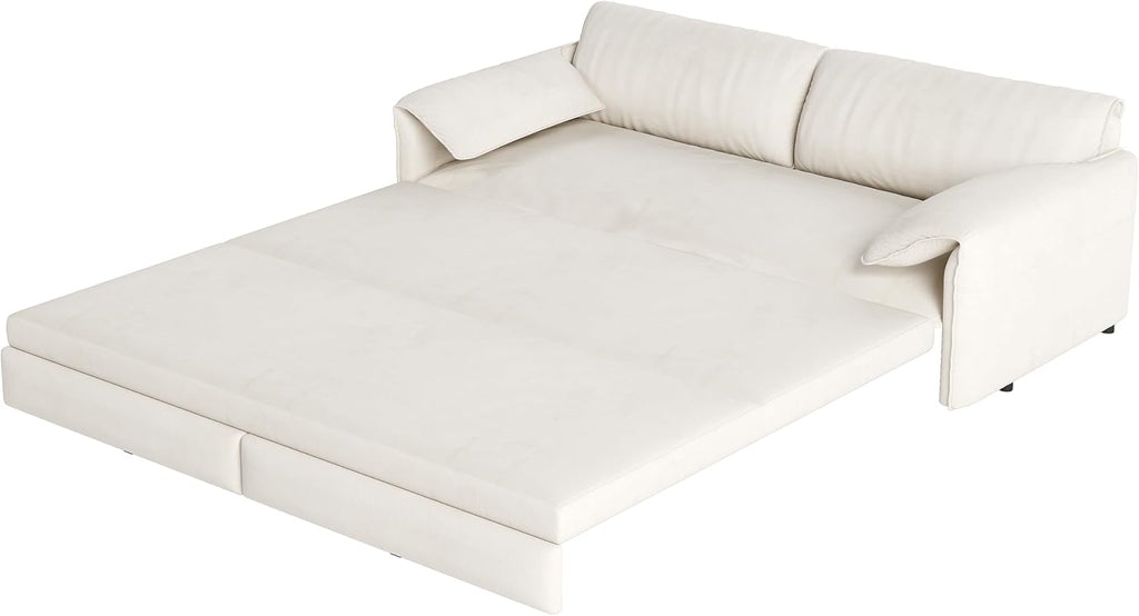 66' Sofa Bed Queen Size, Pull Out Couch Bed, 3-in-1 Convertible Sleeper Sofa with Side Pocket, Modern Velvet Futon Couch for Living Room, Small Space, Apartment, Bedroom, Beige