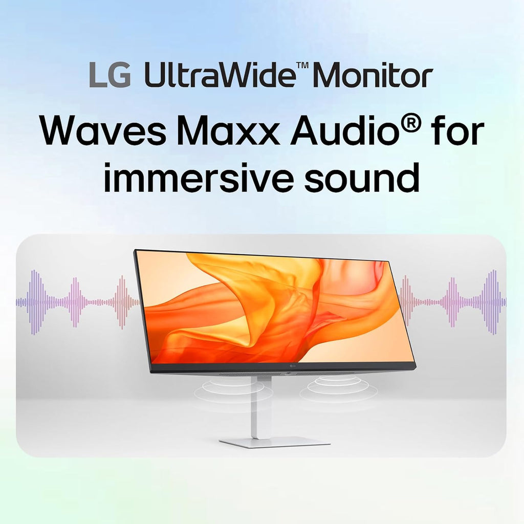 LG 34' UltraWide Monitor, 21:9 WFHD (2560 x 1080) IPS Display, 100Hz Refresh Rate, VESA DisplayHDR 400, HDR10, Flicker Safe, USB Type-C, HDMI, DisplayPort, Height/Swivel/Tilt Adjustable Stand, White