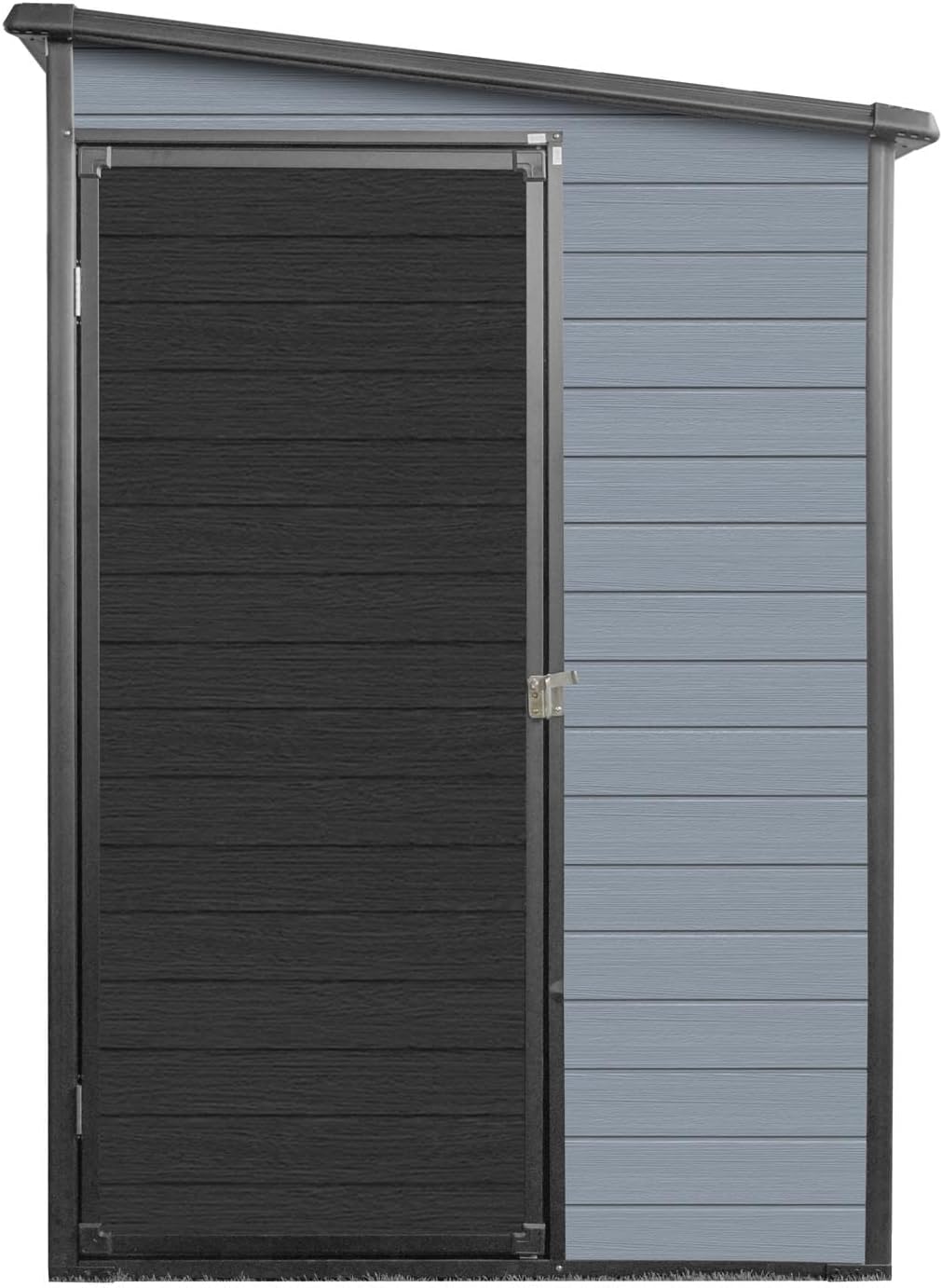 4x8FT Resin Outdoor Storage Shed with 2 Windows, Outdoor Storage Shed with Floor Lockable Door for Garden Tools, Bicycles, Trash Cans, Gray+Black (4x8 FT Steel)