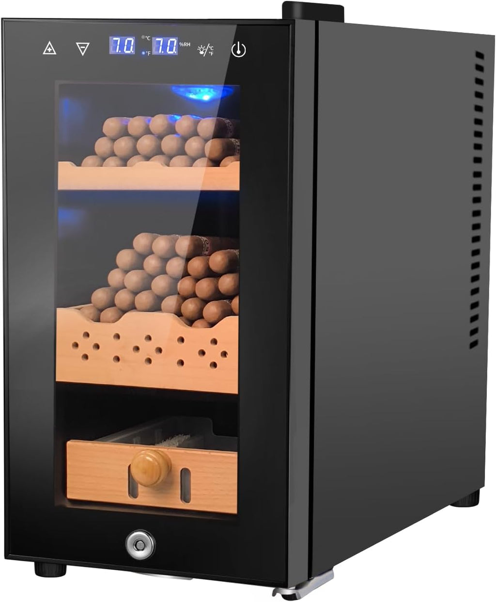 Electric Cigar Humidor, 25L 200 Counts Large Capacity,Thermostatic Electric Cooler Cabinet with Digital LED Screen, Safety Lock,Smart Humidity & Temp Control, Gifts for Men
