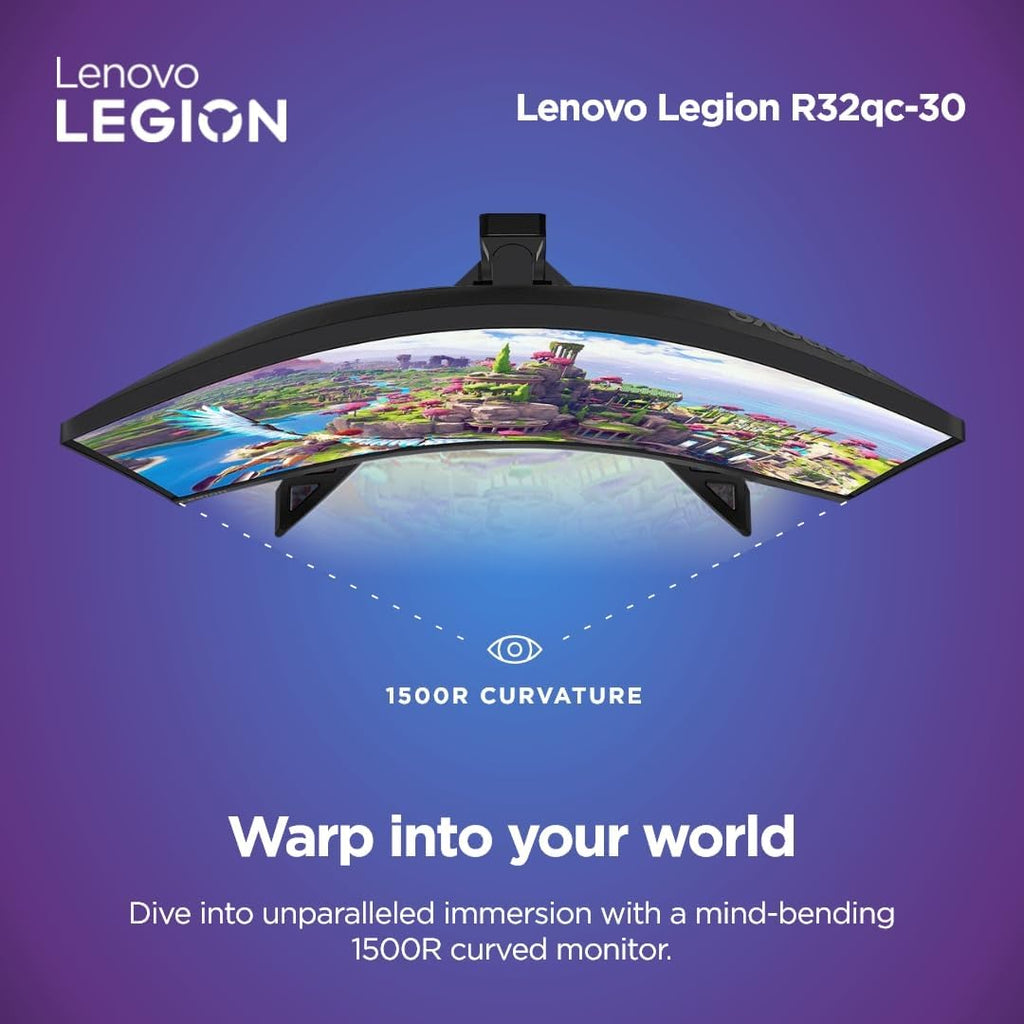 Lenovo Legion-R32qc-30 | 32' (81.2cm) QHD 180Hz Curved Gaming Monitor | 0.5ms, AMD FreeSync, 99% sRGB, 3Wx2Speaker, 2xHDMI 2.1 TMDS, 1xDP 1.4| Tilt, Swivel, Pivot, Height Adjust | Black | 67C8GAC1IN