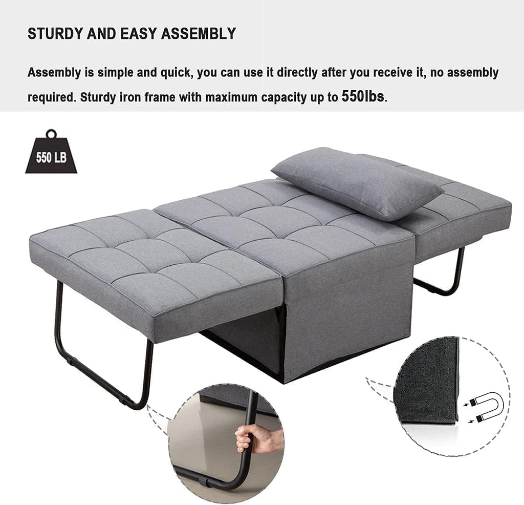 BIGSYY Sofa Bed, Set of 4 in 1 Multi Function Folding Ottoman Sleeper Bed,Modern Convertible Chair Adjustable Backrest Sleeper Couch Bed for Living Room Small Room Apartment, Light Grey