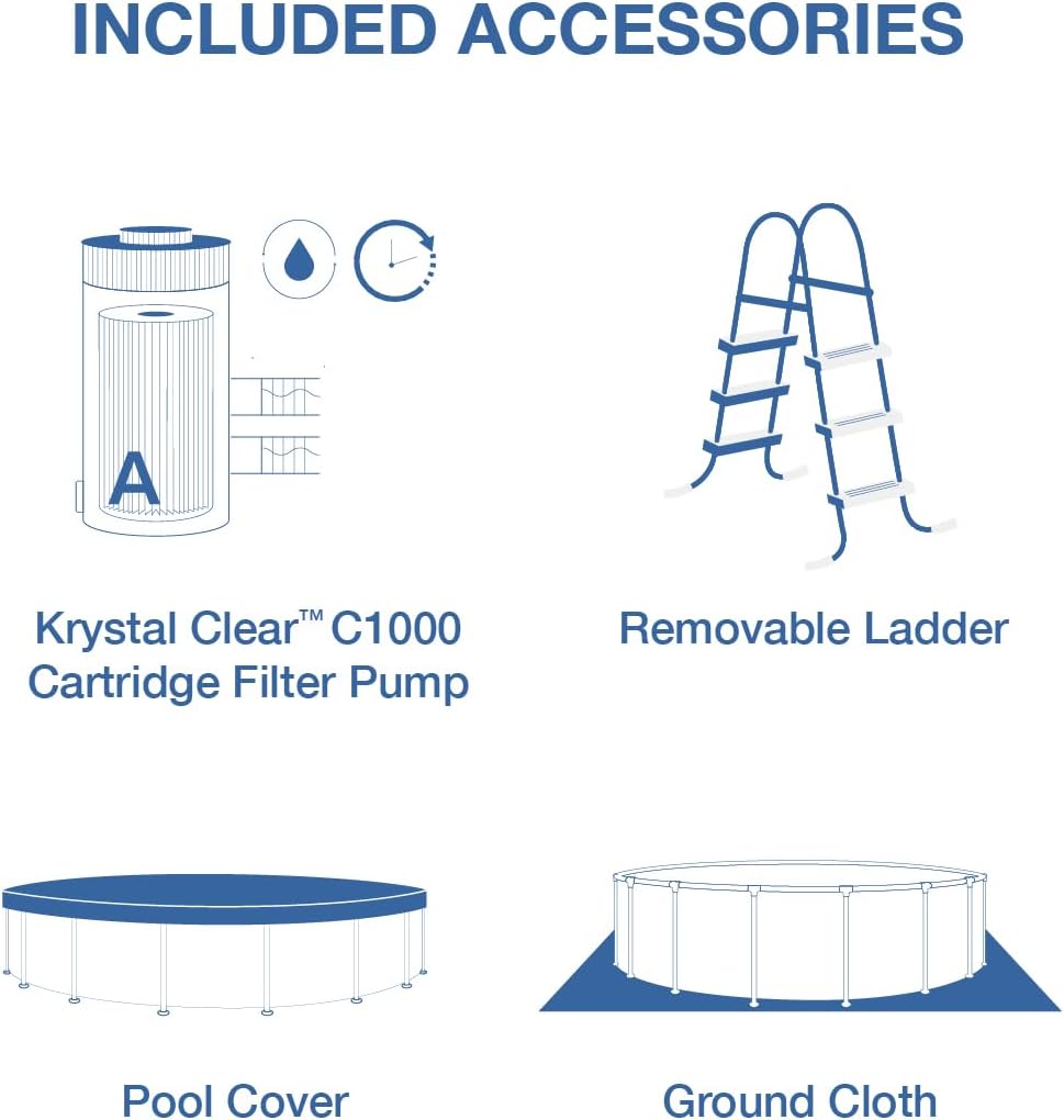 INTEX 26721EH 14ft x 42in Prism Frame Clearview Premium Above Ground Pool Set: Includes 1000 GPH Krystal Clear Cartridge Filter Pump – 3357 Gallon Capacity – Age Grade 6+