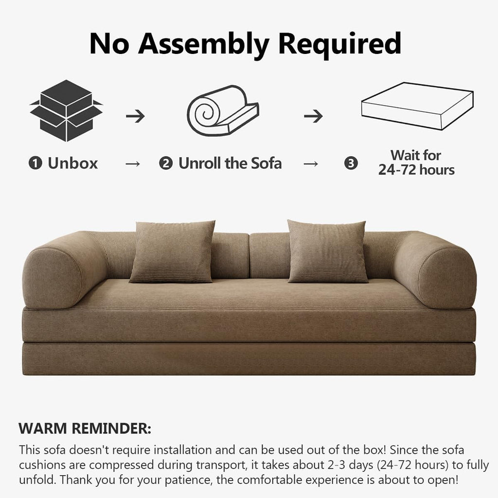 78.8' Modular Sofa Bed - 4-in-1 Convertible Design with Corduroy Fabric and High Density Sponge, Removable Cover and Fixed Frame