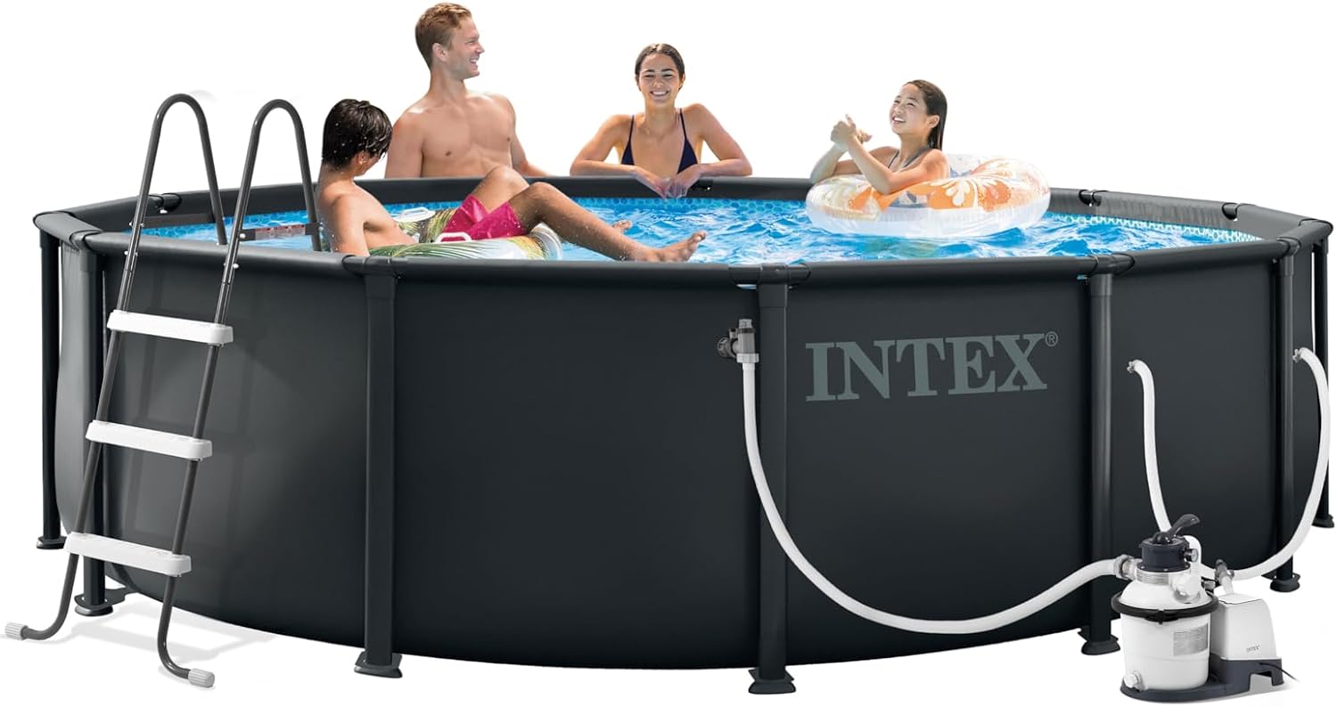 INTEX 26309MZ 14ft x 42in Ultra XTR Frame Deluxe Above Ground Swimming Pool Set with 925 GPH Sand Filter Pump, Removable Ladder, Ground Cloth, Pool Cover, SuperTough, Puncture and Rust Resistant