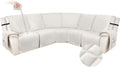 HDCAXKJ 100% Waterproof Velvet Recliner Sectional Couch Covers L Shaped Corner Reclining Sofa Cover Washable Thick Non Slip Sectional Slipcover with Pockets (5 Seat Recliner Couch, Ivory)