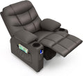 GLACER Kids Recliner Chair w/Cup Holder & Side Pockets, Children Recliner w/Comfortable Backrest, Armrests & Footrest, Toddler PU Leather Recliner for Boys Girls, 3+ Age Group (Brown)