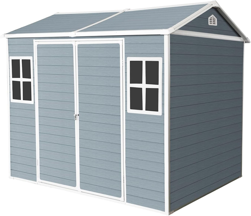 Ball & Cast 6x8 FT Resin Outdoor Storage Shed,Waterproof Garden Organizer Tool House with Floor & Two Windows,Backyard Cabinet w/Lockable Door and Ventilation,Shelter for Car,Bike,Lawnmower,Grey