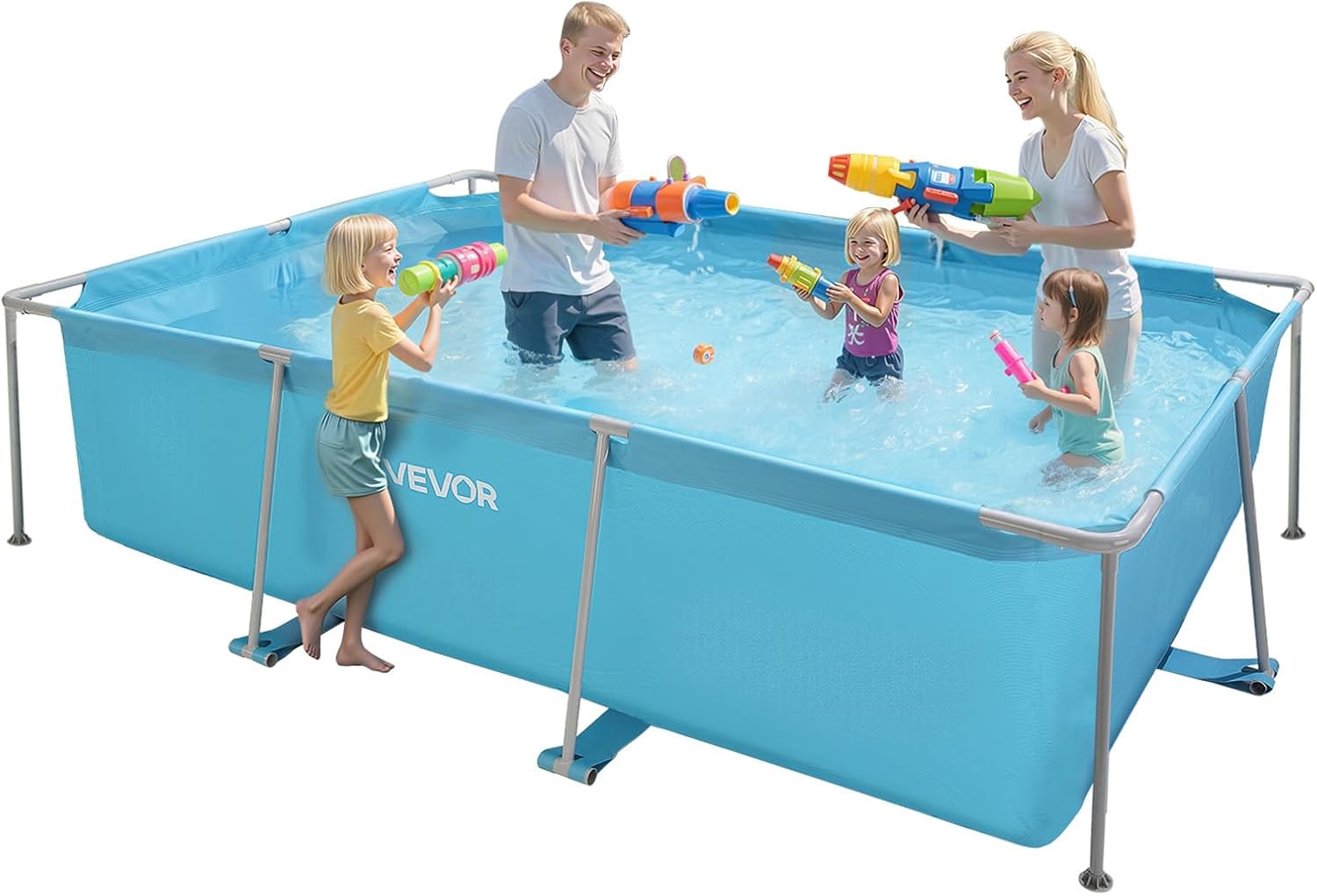 VEVOR Frame Above Ground Swimming Pool, 118 x 78 x 30 in Rectangular Steel Metal Frame, Large Rectangle Outdoor Backyard Family Pool, Easy to Assemble Rust-Resistant, 1046 Gallon Water Capacity, Blue