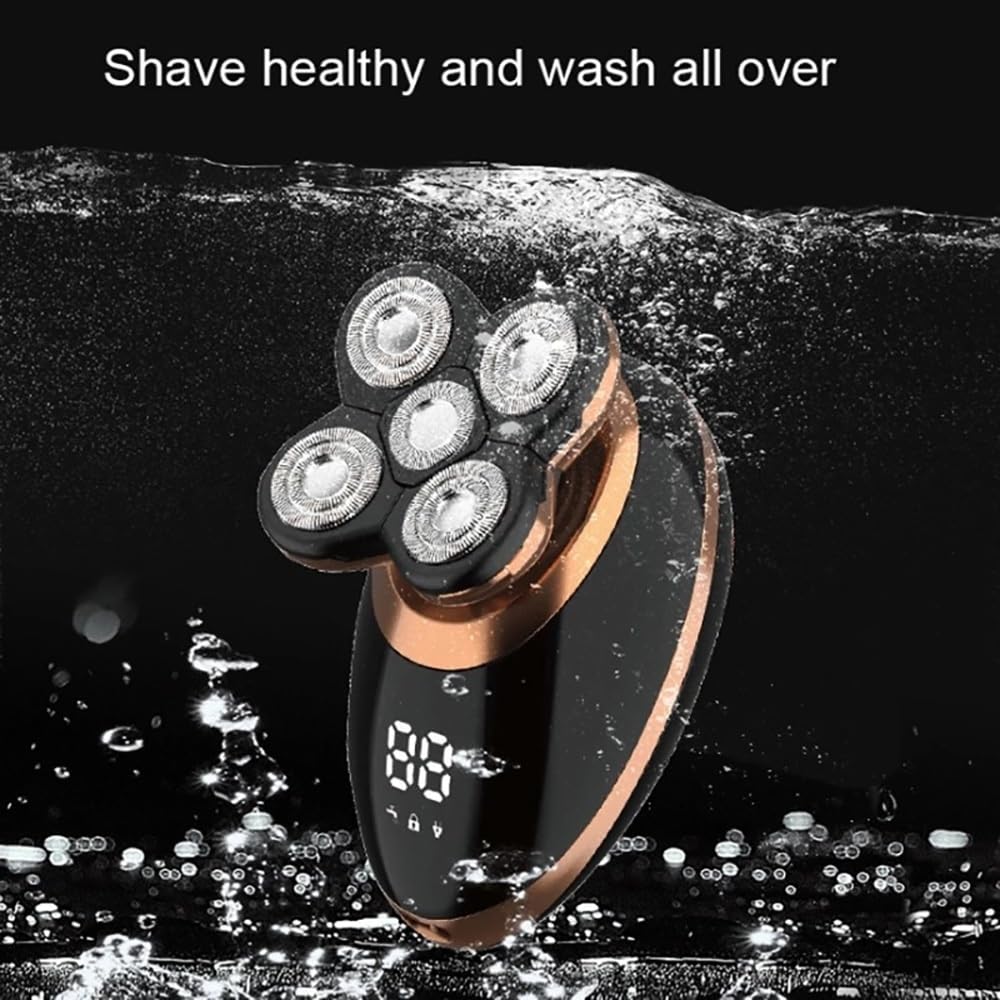 Head Shavers for Bald Men, 5 in 1 Wet Dry Electric Shaver for Men Beard Hair Trimmer Electric Razor Rechargeable Bald Shaving Machine LCD Display Grooming Kit