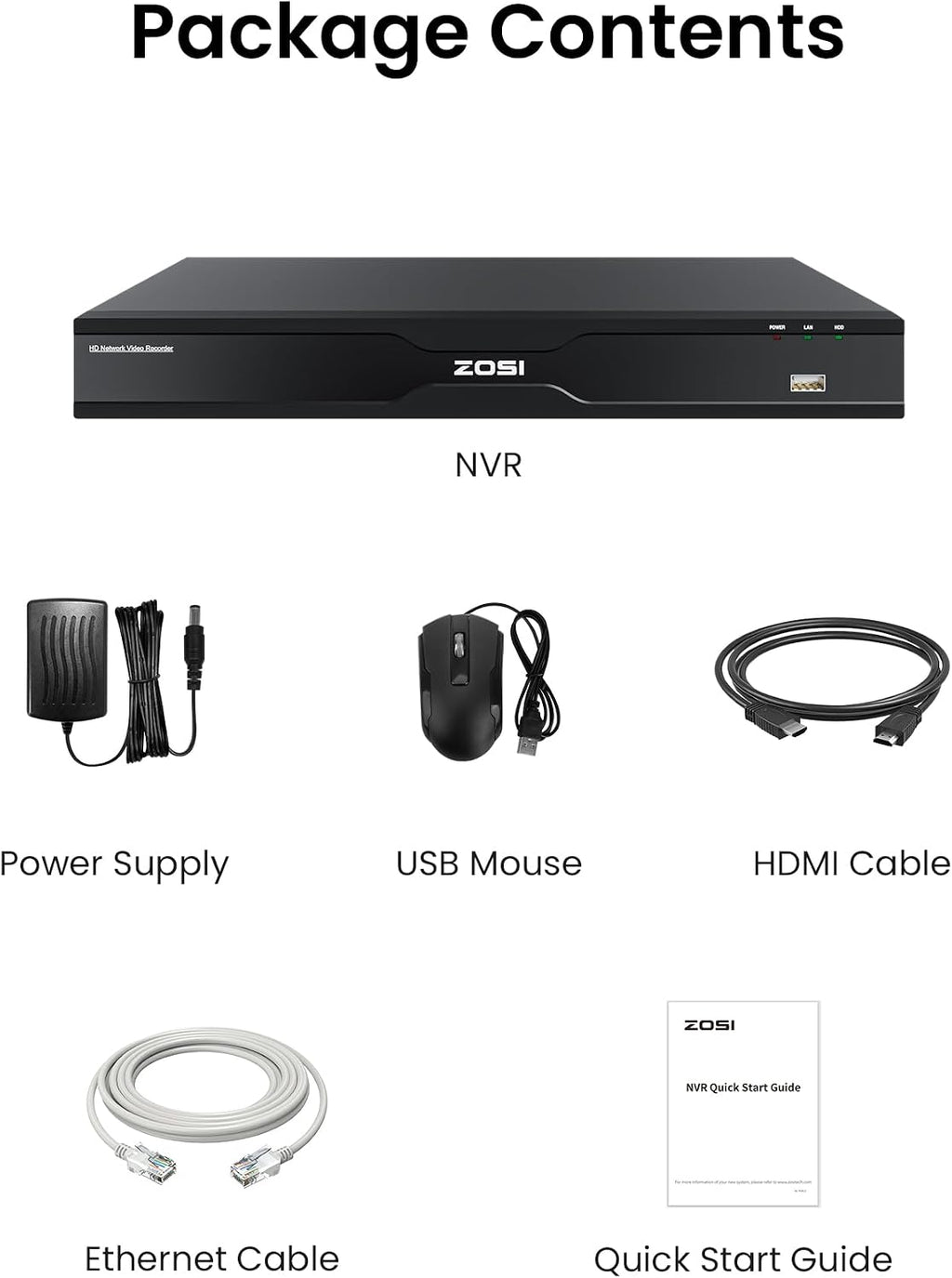 ZOSI 32 Channel Network Video Recorder for Security Camera System, 32CH Surveillance NVR Work with 4K/5MP/4MP/3MP HD ZOSI PoE/WiFi Cameras,2 HDD Bays, No HDD Included, No PoE Port