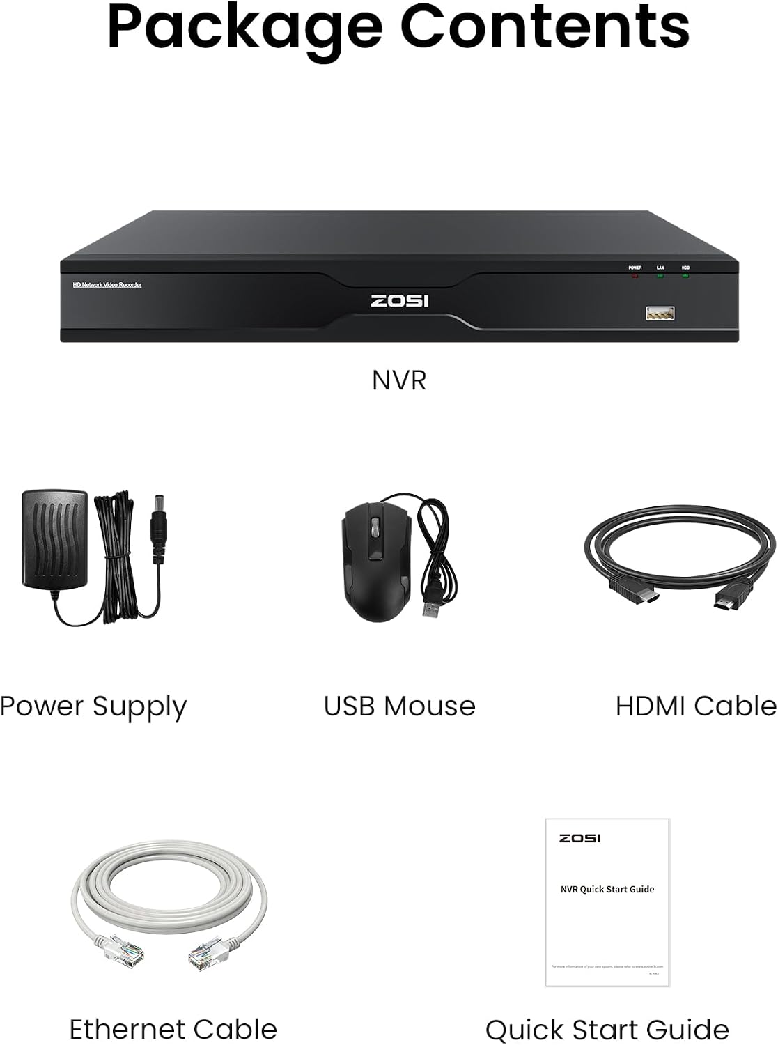 ZOSI 32 Channel Network Video Recorder for Security Camera System, 32CH Surveillance NVR Work with 4K/5MP/4MP/3MP HD ZOSI PoE/WiFi Cameras,2 HDD Bays, No HDD Included, No PoE Port