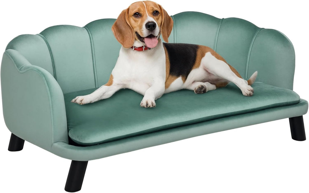 PawHut Velvet Large Dog Couch with Foam Cushion, Soft and Cute Bed with Pearl Design, Sofa for Big and Medium Dogs, Green